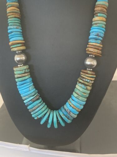 Navajo Graduated Blue Green Turquoise Necklace | Sterling Silver | Authentic Native American | 21" | 605