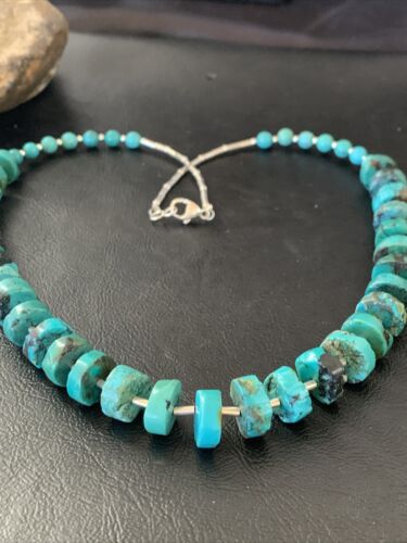 Navajo Turquoise Heishi Necklace | Sterling Silver Tube Beads | Authentic Native American Handmade | 20" | 11775