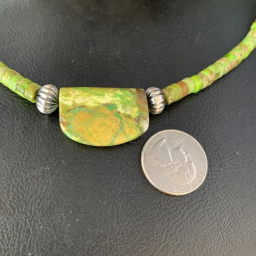 Navajo Green Gaspeite Turquoise Pendant | Sterling Silver | Authentic Native American Handmade | 13942