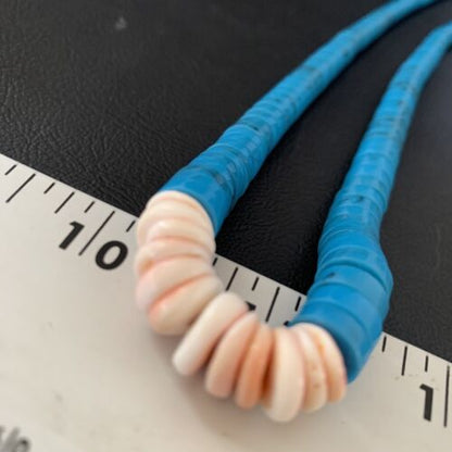 Southwestern Santo Domingo Spiny Oyster & Blue Turquoise Graduated Necklace | Authentic Native American | 18" | 12525