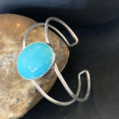 Minimalist Women's Blue Kingman Turquoise Cuff Bracelet | Sterling Silver | 12870