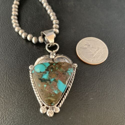 Navajo Spiderweb Turquoise Pendant Necklace | Sterling Silver | 2.25" | Authentic Native American Handmade | 14062