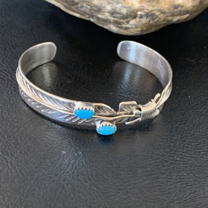 Navajo Blue Kingman Turquoise Cuff Bracelet | Sterling Silver | Authentic Native American Handmade | 12877 - Masha USA