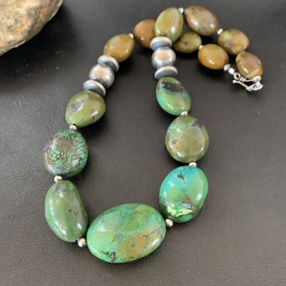 Navajo Chunky Spiderweb Green Turquoise Necklace | Sterling Silver | 20" | Authentic Native American Handmade | 11763 - Masha USA