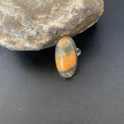 Navajo Bumble Bee Jasper Ring | Sterling Silver | Sz 8 Adjustable | Authentic Native American Handmade | 11538