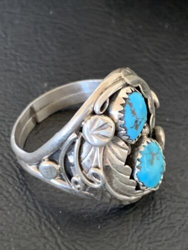 Navajo Blue Kingman Turquoise Feather Ring | Authentic Native American Sterling Silver | Multi-Stone | Sz 12 | 12225