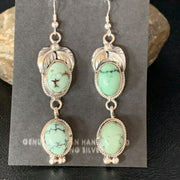 Navajo Green Spiderweb Turquoise Dangle Earrings | Sterling Silver | Authentic Native American Handmade | 13551