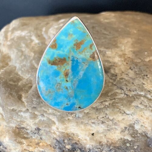 Navajo Blue Kingman Turquoise Ring | Sterling Silver | Sz 8 | Authentic Native American Handmade | 12787