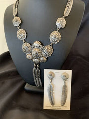 Navajo Handmade Sterling Silver Necklace & Earrings Set | Stamped | Authentic Native American Jewelry | 2114