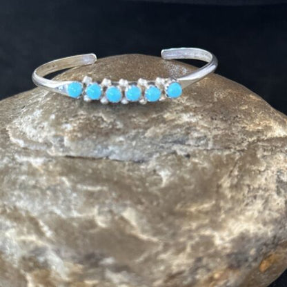 Navajo Blue Kingman Turquoise Cuff Bracelet | Sterling Silver | Authentic Native American Handmade | 14392 - Masha USA