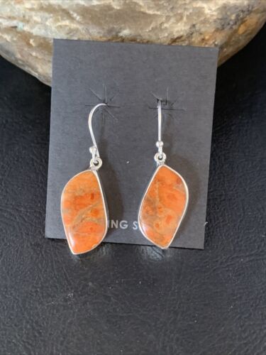 Native American Orange Apple Coral Earrings | Sterling Silver | 1" | 14095