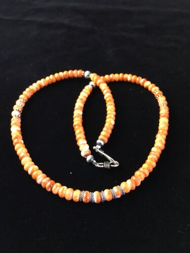 Navajo Graduated Spiny Oyster Necklace | Sterling Silver | 18" | Authentic Native American Handmade | 1775