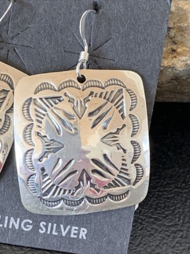 Native American Women's Dangle Earrings | Navajo Sterling Silver Stamped Handmade | 1665