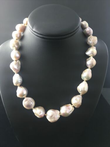 Native American Baroque Pearl Bead Necklace | Sterling Silver | 18" | 10007