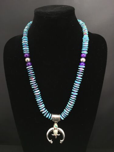 Navajo Boulder Turquoise Pendant with Sugilite Naja | Sterling Silver | 24" Necklace | Authentic Native American Handmade | 1350