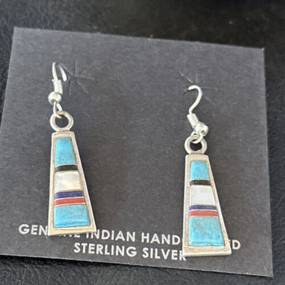 Navajo Multi-Color Turquoise Mother of Pearl Inlay Earrings | Sterling Silver | Authentic Native American Handmade | 14655