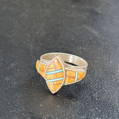 Navajo Blue Turquoise Spiny Oyster Inlay Ring | Sz 8.5 | Authentic Native American Handmade | 14558