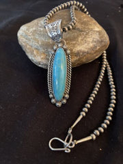 Men's Kingman Turquoise Pendant | Navajo Pearl Sterling Silver Necklace | Authentic Native American Handmade | 1070