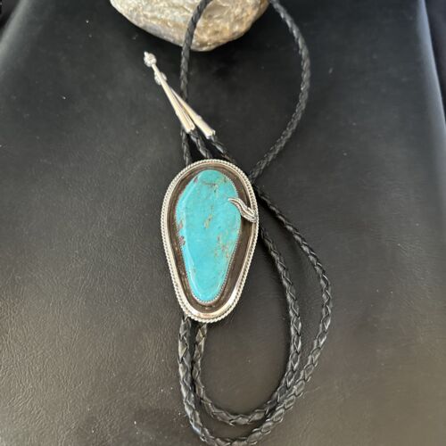 Native American Men's Bolo Tie | Blue Kingman Turquoise | Sterling Silver | Navajo Handmade | 14525