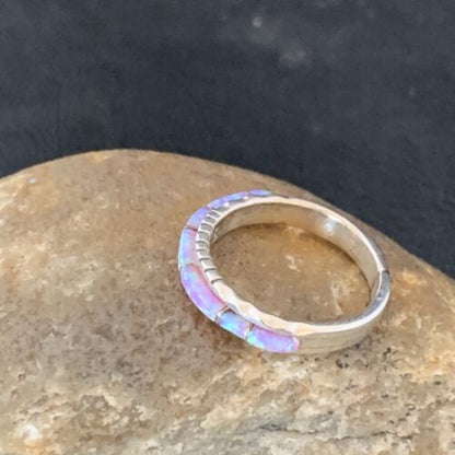 Southwestern Navajo Pink Opal Inlay Ring | Sterling Silver | Sz 7.5 | Authentic Native American Handmade | Yazzie | 10615