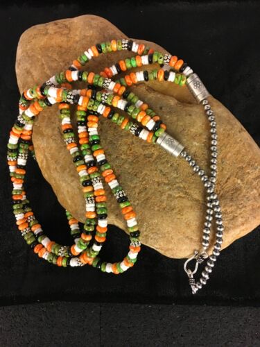 Native American Turquoise & Spiny Oyster Necklace | Sterling Silver | 8743