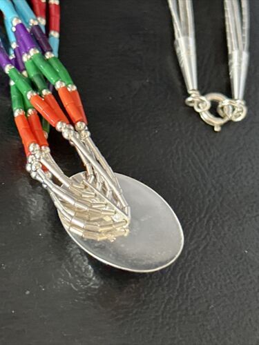 Multi-Color Liquid Silver Heishi 5-Strand Necklace | Sterling Silver Pendant | 14823