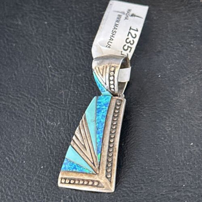 Navajo Sterling Silver Blue Opal Inlay Pendant | Authentic Native American Jewelry | 12351