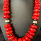 Navajo Red Coral Bead Necklace | Sterling Silver | Graduated 21" | Authentic Native American Jewelry | 13160