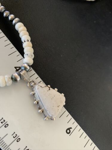 Navajo White Buffalo Turquoise Pendant Set | Sterling Silver | Authentic Native American Handmade | 12241