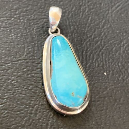 Navajo Blue Bisbee Turquoise Pendant | Sterling Silver | 1" | Authentic Native American Handmade | 1628