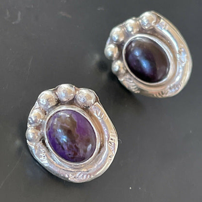 Native American Navajo Sugilite Earrings | Sterling Silver Post Stud | 0.5" | 2071 - Masha USA
