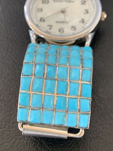 Men's Zuni Sterling Silver Watch with Blue Turquoise Inlay Tips | Authentic Native American Jewelry | 2120