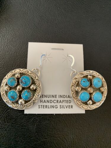 Navajo Blue Kingman Turquoise Necklace & Earrings Set | Sterling Silver | Authentic Native American Handmade | 2113