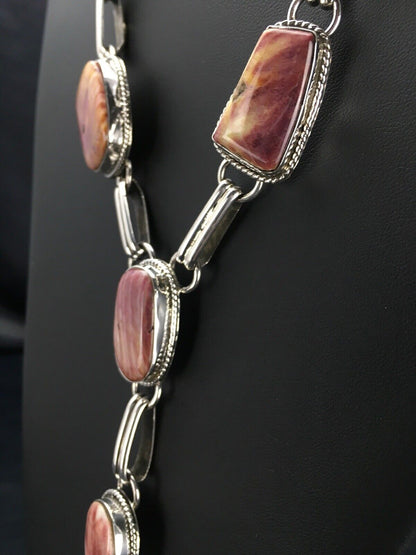 Navajo Purple Spiny Oyster Necklace | Sterling Silver Lariat | Authentic Native American Handmade | 2793