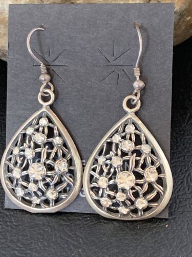 Old Pawn Southwestern Sterling Silver Dangle Earrings | Diamond Cut | 1" | 12987