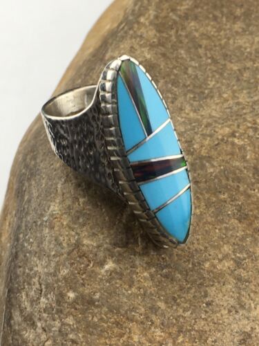 Native American Women's Navajo Opal & Turquoise Inlay Ring | Sterling Silver | Sz 6.5 | 1606