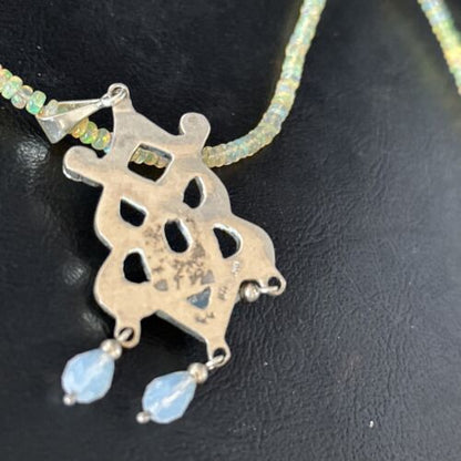 Navajo Fire Opal Pendant Necklace | Sterling Silver | 22" Chain | Authentic Native American Handmade | 14541 - Masha USA