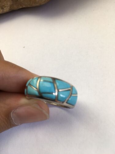 Navajo Kingman Turquoise Corn Inlay Ring | Sterling Silver | Sz 7.5 | 01619