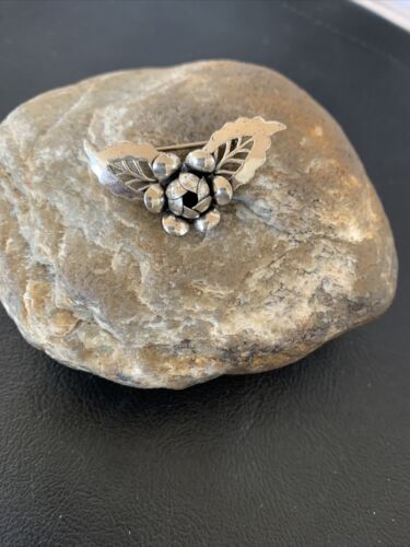 Vintage Navajo Sterling Silver Flower Leaf Pin Brooch | 1.65" | Authentic Native American Handmade | 1460