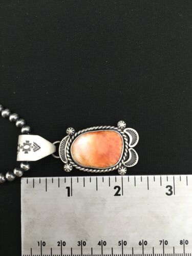 Navajo Orange Spiny Oyster Pendant Necklace | Sterling Silver | Authentic Native American Handmade | 4907