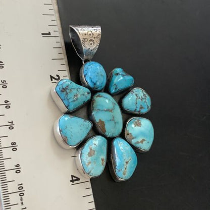Navajo Kingman Turquoise Pendant | Sterling Silver | Authentic Native American Handmade | 11519