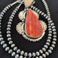 Navajo Spiny Oyster Pendant Necklace | Sterling Silver Pearls | Authentic Native American Handmade | 4628