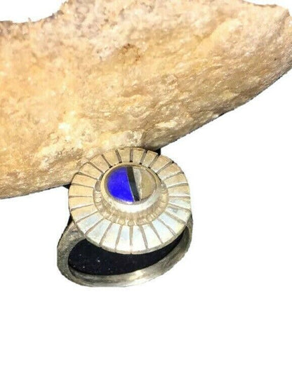 Navajo Lapis & Opal Ring | Authentic Native American Sterling Silver | Multi-Stone | Sz 5.5 | 01801