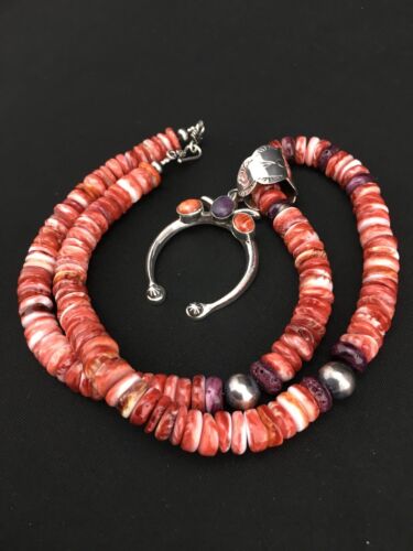 Navajo Spiny Oyster Naja Necklace | Sterling Silver Pendant | 22" | Authentic Native American Handmade | 1275