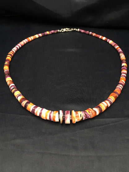 Orange Purple Spiny Oyster Sterling Silver Navajo Necklace Set | Graduated | Authentic Native American Handmade | 20" | 2777