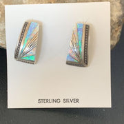 Navajo Blue White Opal Inlay Earrings | Sterling Silver | Authentic Native American Handmade | 12117