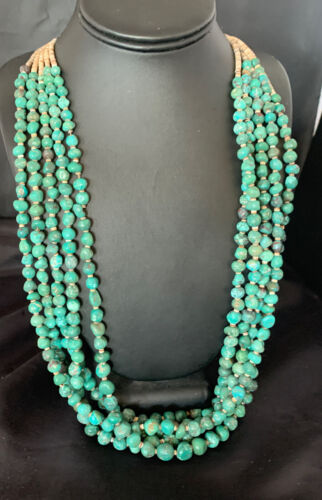 Men's XL Santo Domingo Blue Turquoise Shell 5-Strand Bead Necklace | 40" | 13186