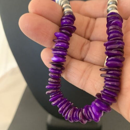 Navajo Pearls Purple Mother of Pearl Necklace | Sterling Silver | Authentic Native American Handmade | 20" | 01151