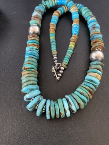 Navajo Blue Green Turquoise Necklace | Sterling Silver | Authentic Native American | 20" | 13377