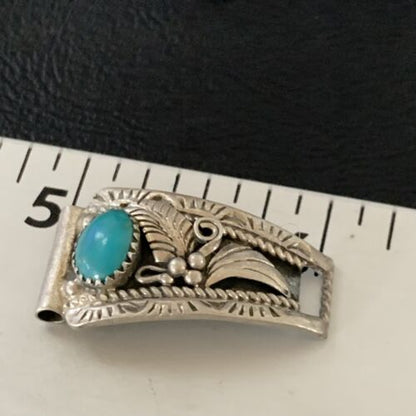 Vintage Navajo Sterling Silver Watch Tips | Old Pawn Blue Turquoise Band | Authentic Native American Jewelry | 12931